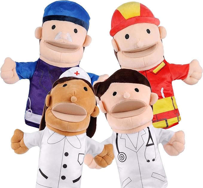 Hero Hand Puppets for Kids - Designed by Occupational Therapist, Doctor, Nurse, Firefighter + Police Officer, Interactive Educational Toy, Kids Heroes of Play, 12.5in x 11in