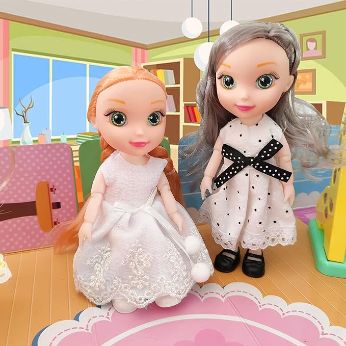 6.3" Mini Girl Dolls, Include 10 Sets Handmade Doll Clothes, 5 Sets 6.3" Small Girl Dolls, 5 Pairs of Shoes