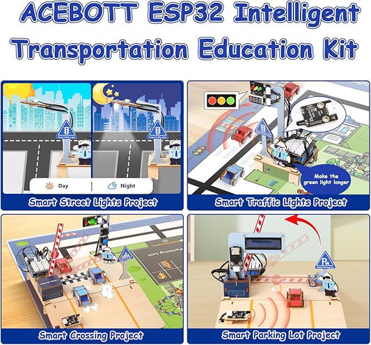 ESP32 IoT Smart Traffic Starter Kit for Kids 10+, 3D Wooden Puzzles STEM Science Kit School Educational Set DIY Crafts Coding Toys for Adults Teens 9 10+