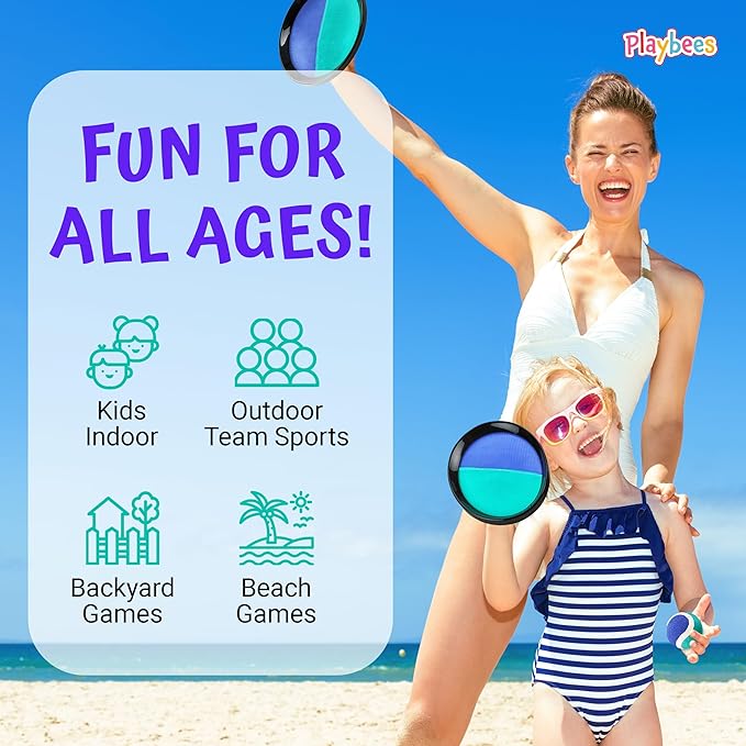 Toss and Catch Ball Game Classic Outdoor Yard Games for 3-10 Year Old Perfect Beach Toys Backyard Lawn Sport Activity Family Indoor & Outside Games Sport Pool Toys Paddle Game (4 Paddles 4 Balls)