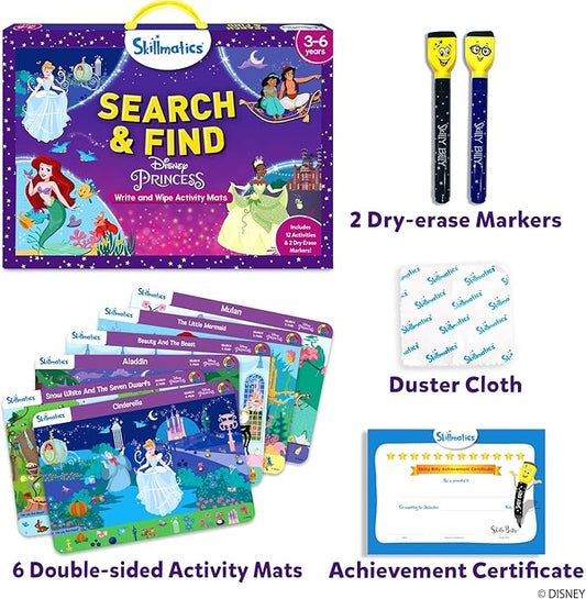 Skillmatics Search and Find Disney Princess Educational Game - Reusable Preschool Learning Activities, Christmas Toys, Art & Crafts, Gifts for Toddlers & Kids of Ages 3, 4, 5, 6