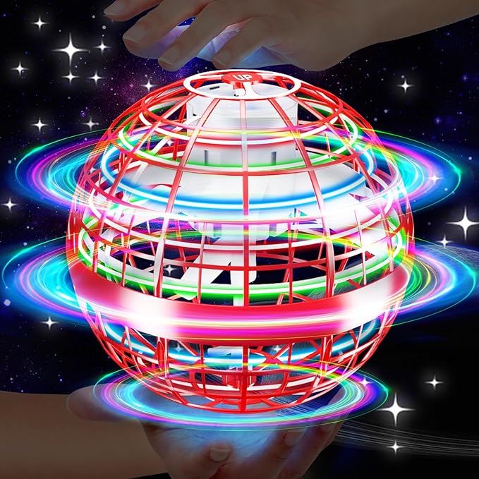 Flying Orb Ball Toy,2025 Upgrad Parachute LED,Magic Hand Controlled Mini Galaxy Hover Ball,Cosmic Globe Boomerang,Cool Thanksgiving Birthday Gift for 6 7 8 9 10+ Year Old Girls-Bright Red