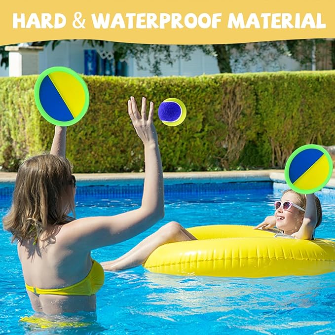 Outdoor Games - Beach Toys, Toss and Ball Set with 4 Paddles and 3 Balls, Perfect Yard Games Sets, Playground Sets for Backyards Easter Birthday for Kids/Adults/Family