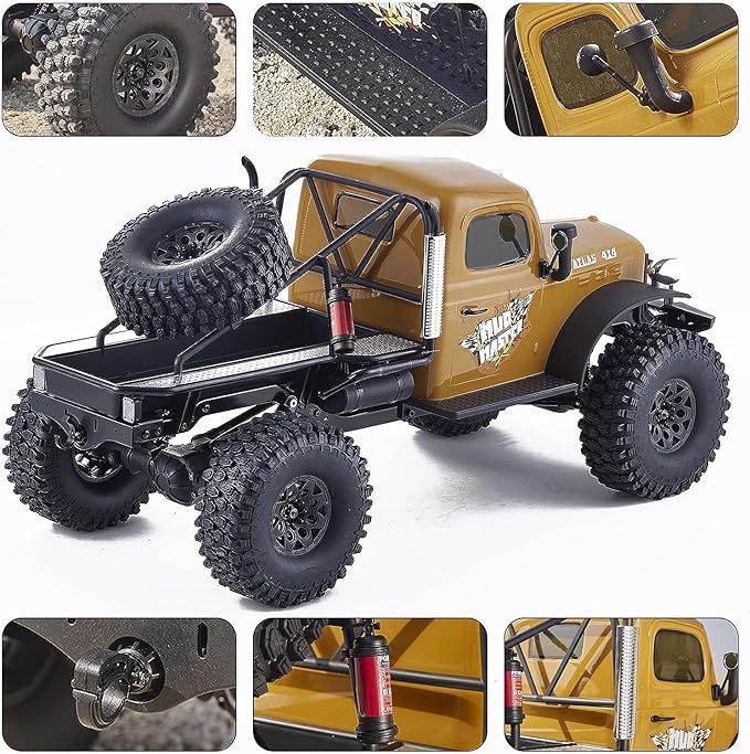 BEEZRC RocHobby 1/10 Scale Atlas 4WD 2.4GHz RC Crawler Offroad Truck Hobby Grade Remote Control Car with Vehicle Transmitter for Adults (Yellow)