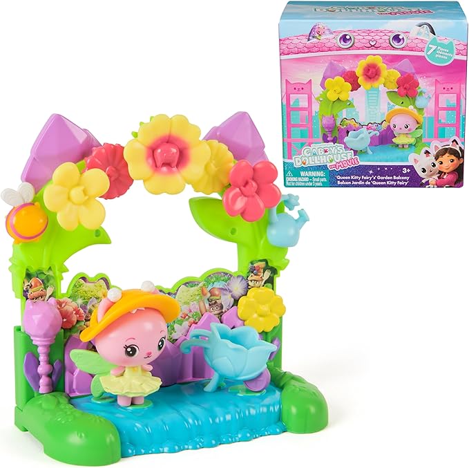 Gabby's Dollhouse: The Movie, Queen Kitty Fairy's Garden Balcony, with Toy Figure & Dollhouse Accessories, Kids Toys for Girls & Boys Ages 3 and Up