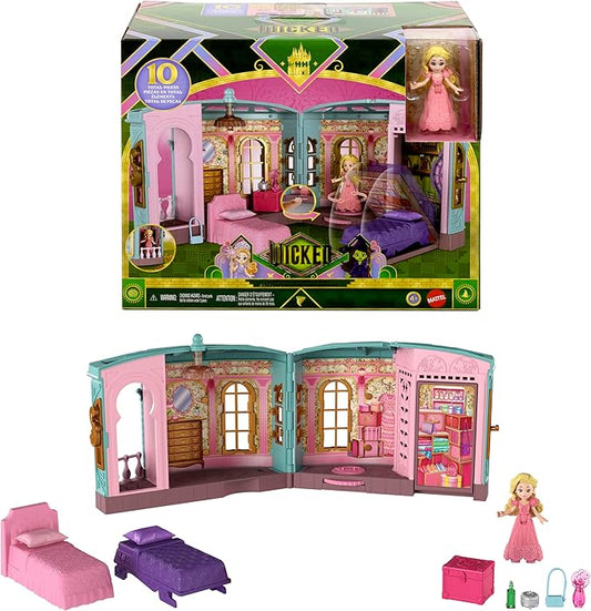 Mattel Universal Pictures’ Wicked So Popular Dorm Small Doll Playset with 3 Play Spaces & 9 Accessories, Inspired by The Movie