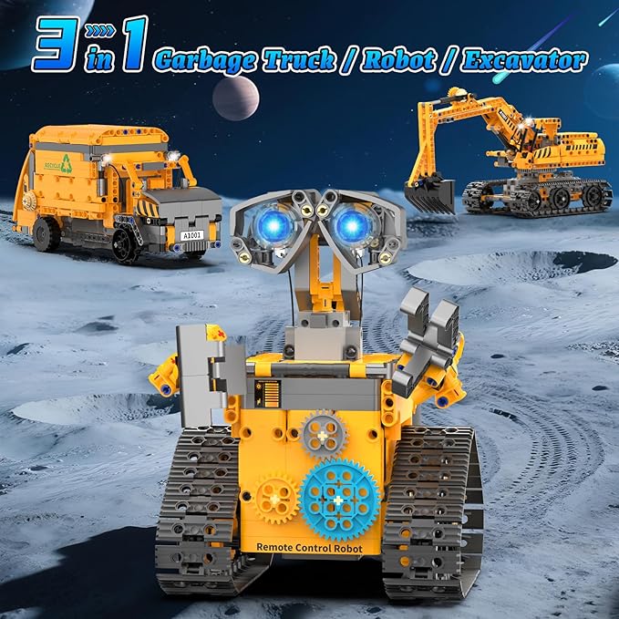 Robot Building Kit Toys for Boys Age 8-12 with 700 Pcs, 3 in 1 Robotics Excavator Garbage Truck with App & Remote Control, Coding Robot Building Set, Birthday Gifts for 8-14 Years Old Boys Girls