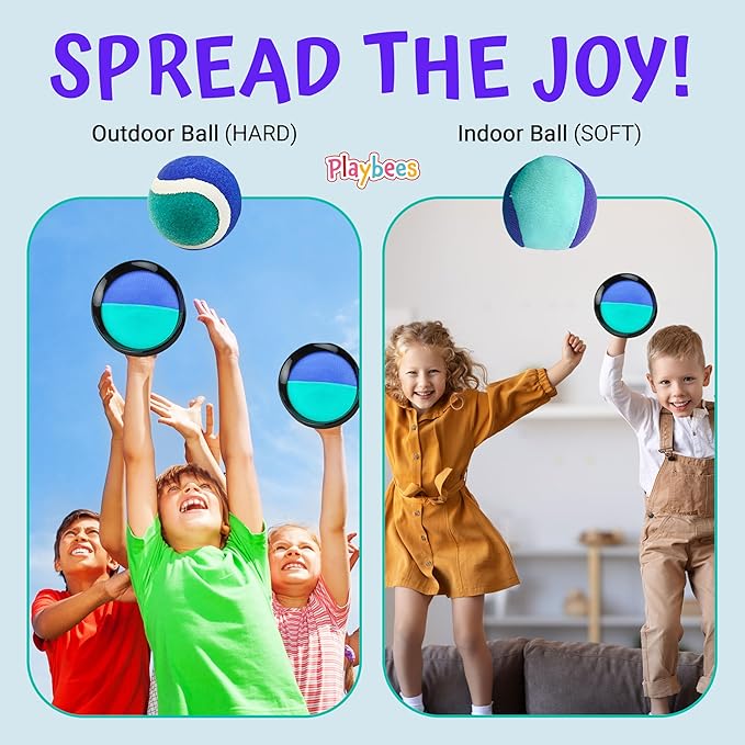 Toss and Catch Ball Game Classic Outdoor Yard Games for 3-10 Year Old Perfect Beach Toys Backyard Lawn Sport Activity Family Indoor & Outside Games Sport Pool Toys Paddle Game (4 Paddles 4 Balls)