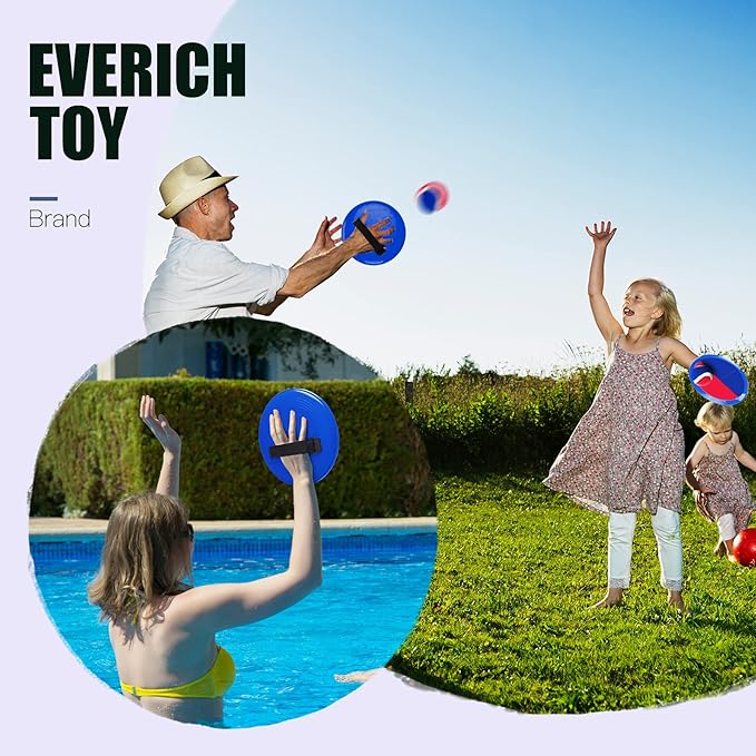 EVERICH Upgraded Toss and Catch Ball Game Set, Outdoor Games for Kids Outdoor Toys Yard Games, Beach Pool Toys for Adults Family 4 Paddles 4 Balls, Great Gifts for Boys Girls 3 4 5 6 7 8-12 Years Old