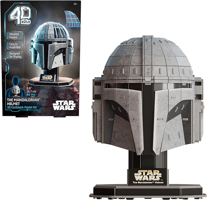 4D Build, Star Wars Mandalorian Helmet 3D Model Kit, Star Wars Collectibles & Desk Decor, Adult Puzzle, Building Toys, 3D Puzzles for Adults & Teens, 88 Pieces, Gift Ideas for Ages 12 & Up