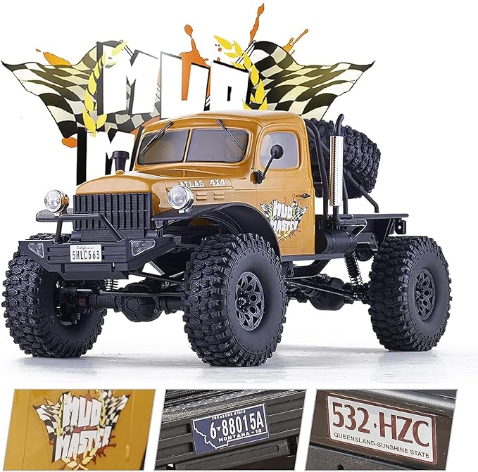 BEEZRC RocHobby 1/10 Scale Atlas 4WD 2.4GHz RC Crawler Offroad Truck Hobby Grade Remote Control Car with Vehicle Transmitter for Adults (Yellow)