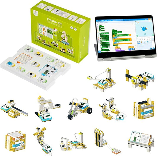 Programming Learning Kit, Coding and Graphical Programming, 12-in-1 STEM Kits, Educational Science Experiment Set, Coding Block Sensor Module, Crowbits Creator Kit