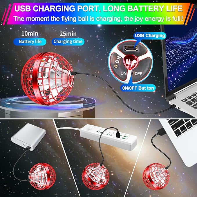Flying Orb Ball Toy,2025 Upgrad Parachute LED,Magic Hand Controlled Mini Galaxy Hover Ball,Cosmic Globe Boomerang,Cool Thanksgiving Birthday Gift for 6 7 8 9 10+ Year Old Girls-Bright Red
