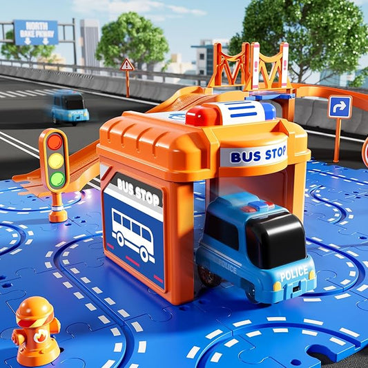 Puzzle Race Car Track Set for Kids 3-5, Floor Puzzle Track Car Set, Toddler Toys for 3 4 5 6 Years Old Boys, Toys Gift for Kids Boys Girls Age 3 4 5 6 7 8 Years Old