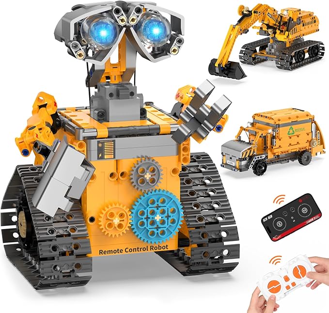 Robot Building Kit Toys for Boys Age 8-12 with 700 Pcs, 3 in 1 Robotics Excavator Garbage Truck with App & Remote Control, Coding Robot Building Set, Birthday Gifts for 8-14 Years Old Boys Girls