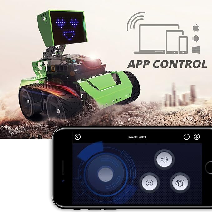 Robobloq Qoopers 6 in 1 Programming Robot Building Kit with Remote Control, LED Martrix, Ultrasonic Sensor etc. for Scratch Arduino Python Learning, Coding Toy for Kids