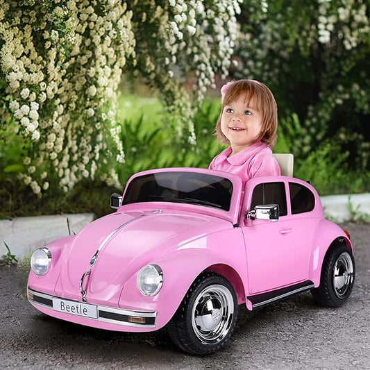 Aosom Licensed Volkswagen Beetle Electric Kids Ride-On Car 6V Battery Powered Toy with Remote Control Music Horn Lights MP3 for 3-6 Years Old Pink