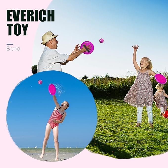 EVERICH Upgraded Toss and Catch Ball Game Set - Indoor and Outdoor Games for Kids 3-12, Beach Sand Pool Water Toy Includes 2 Paddles 2 Sticky Balls, Great Birthday Easter Gifts for Boys Girls