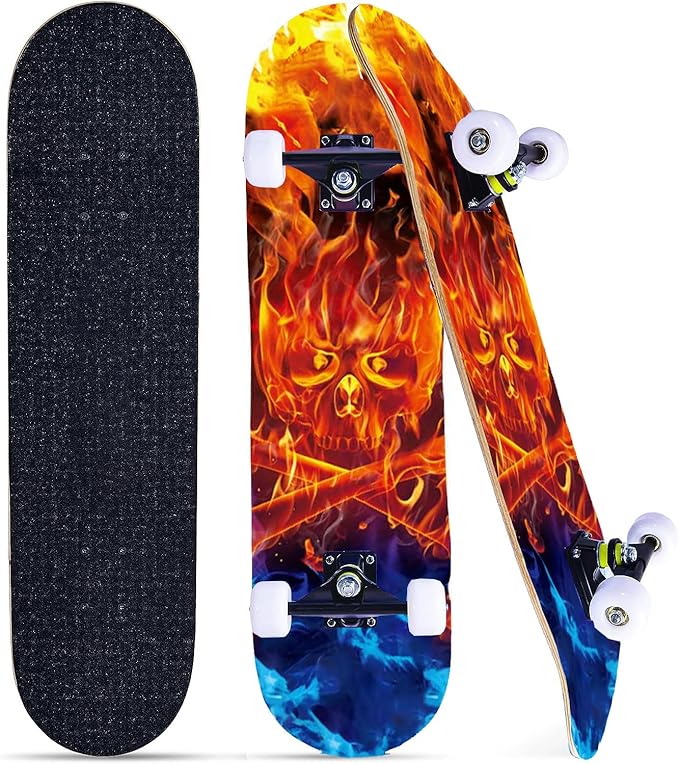 Skateboards for Beginners Kids Boys Girls and Adults 31"x8" Pro Complete Skateboard 8 Layers Maple Wood, Double Kick Concave, Fascinating Cool, Solid&Durable