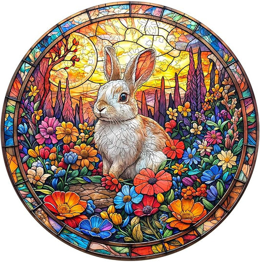 Wooden Puzzles for Adults, Wooden Jigsaw Puzzles for Adults Kids, Flower Field Rabbit Unique Shaped Wood Puzzles Adult, Creative Birthday Gifts for Friends Family Game (8.5 * 8.5in 100pcs)