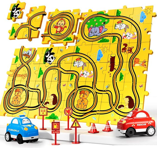 Bennol Puzzle Tracks Car Toys Gifts for 3 4 5 Year Old Boys, 48PCS Puzzle Racer Cars Play Set for Kids Ages 3-5 4-6, Toys Gifts for 3 4 5 Year Old Boys, Puzzle Racer Kids Car Track Set