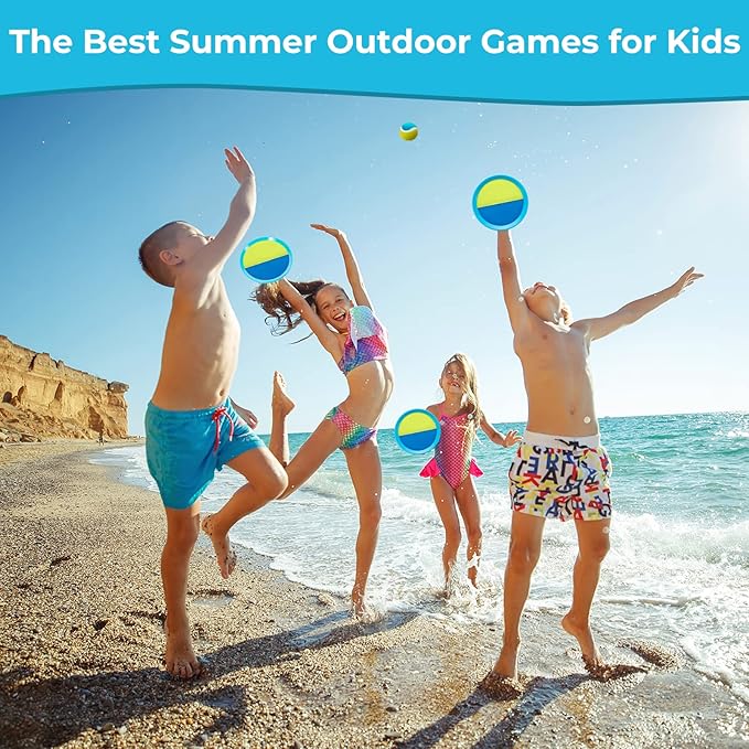 Kids Toys - Outdoor Games, Beach Toys, Toss and Catch Ball Set, Perfect Beach Games Sets Playground Sets for Backyards Easter Gifts for Kids (Light Blue)