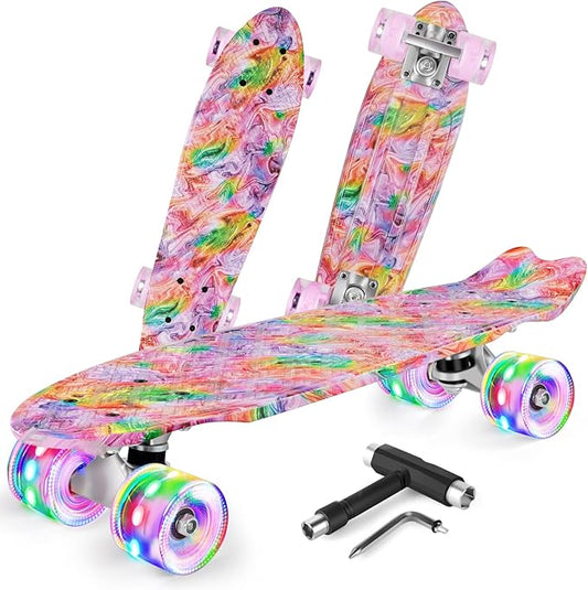 BELEEV 22 inch Skateboards for Kids, Cruiser Skateboard for Beginners Girls Boys Teens Adults, Mini Skateboards Classic Complete Skate Board with Skate T-Tool, Max Load 220 LBS