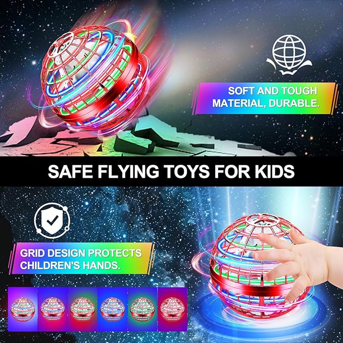 Flying Orb Ball Toy,2025 Upgrad Parachute LED,Magic Hand Controlled Mini Galaxy Hover Ball,Cosmic Globe Boomerang,Cool Thanksgiving Birthday Gift for 6 7 8 9 10+ Year Old Girls-Bright Red