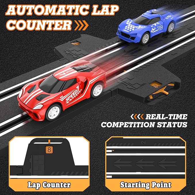 Slot Car Race Track Sets with 4 High-Speed Racing Car, Battery or Electric Race Car Track for Boys and Kids, Dual Racing Game Lap Counter Circular Overpass Track, Gifts Toys for Boys Kids Age 6 7 8-12