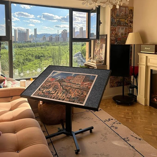 1500 Piece Jigsaw Puzzle Table with Legs, 35.43"x27.87" Metal Puzzle Tables for Adult (Stability Tested & Ergonomic), Adjustable Height & Tilt Angle, Wooden Puzzle Board with 4 Drawers & Cover