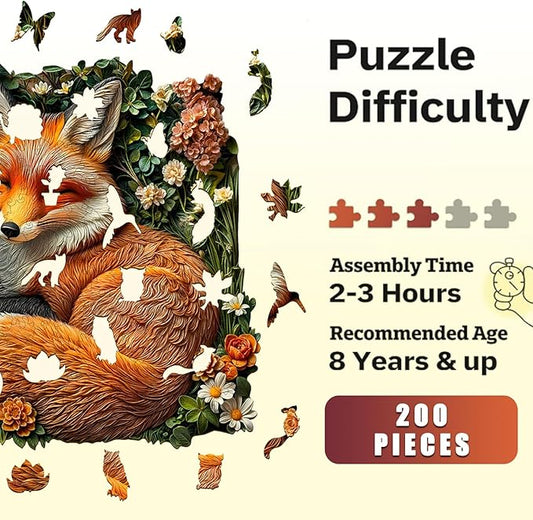 Wooden Puzzles for Adults,Fox in Grass Wooden Jigsaw Puzzles,Unique Shape Advanced Animal Jigsaw Puzzle for Adults and Kids,Challenge Wooden Jigsaw Puzzle.(XL-17.3 * 17.1 in 610pcs)