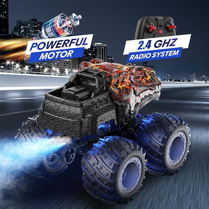 Remote Control Monster Car, 2.4GHz RC Crocodile Monster Truck Toys for 3 4 5 6 7 8 Years Old Boys Kids, All Terrain RC Truck Off Road with Spray, Light, Rechargeable Battery, Christmas Birthday Gifts