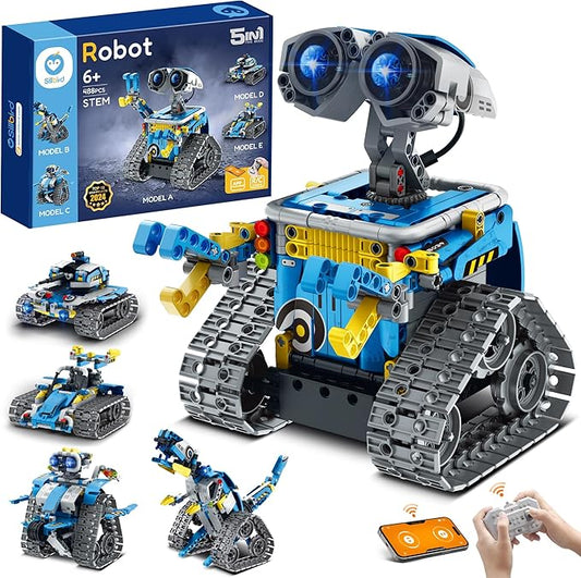 Sillbird Robot Building Kit with Remote Control STEM Gifts for Boys Ages 8-12, Technic Coding Robotic Toys for Kids Birthday, Build 5in1 Models with 488 Pieces - Blue