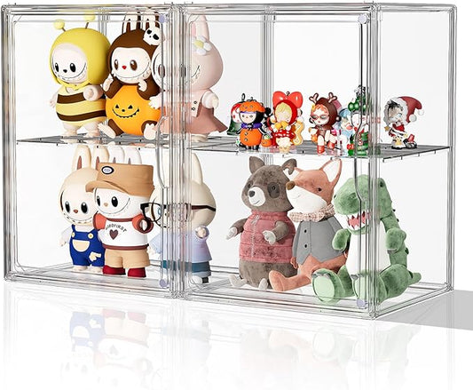 Clear Acrylic Display Case for Collectibles, 2 Pack Figure Figurine Hobby Display Case, Blind Box Storage Container Acrylic Storage Box for Labubu, Funko Pop, Doll, Model, XX-Large