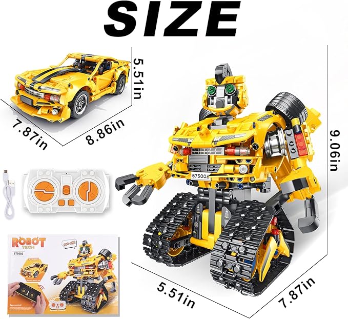2-in-1 Build a Robot Kit, Remote & APP Controlled Robotic Building Blocks Toys STEM Projects for Kids Ages 8 9 10 11 12 13 14,Chirstmas Birthday Gift for Boys (RC Car)