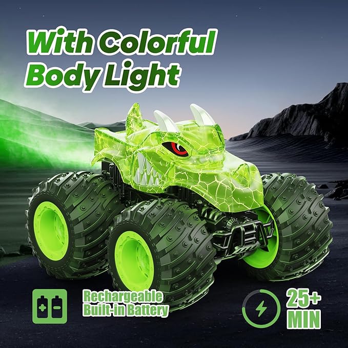 BAODLON RC Monster Trucks Toys for 3 4 5 6 7 8 Years Old Boys Kids, 2.4GHz Remote Control Monster Car, All Terrain RC Truck Off Road with Spray & Light, Rechargeable Battery, Christmas Birthday Gifts