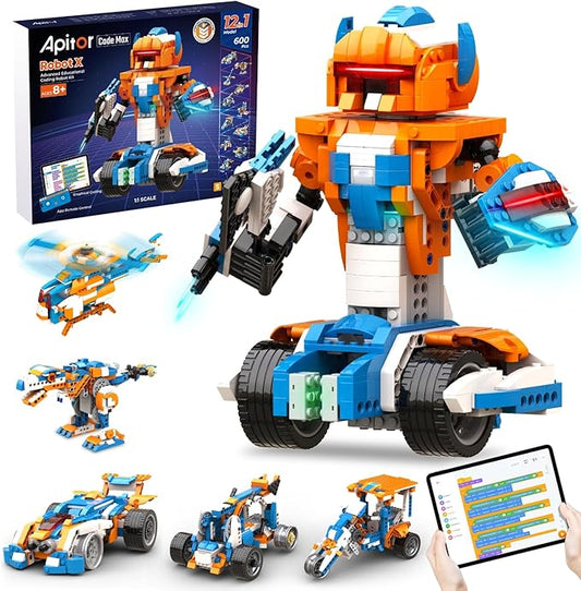 Robot X Robot Building Kit, 12-in-1 Programmable APP Remote Control RC Car, STEM Robotics Coding Set, Educational Birthday Gifts for Boys Girls Kids Ages 8-12 (600 Pieces)