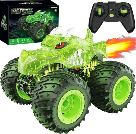 BAODLON RC Monster Trucks Toys for 3 4 5 6 7 8 Years Old Boys Kids, 2.4GHz Remote Control Monster Car, All Terrain RC Truck Off Road with Spray & Light, Rechargeable Battery, Christmas Birthday Gifts