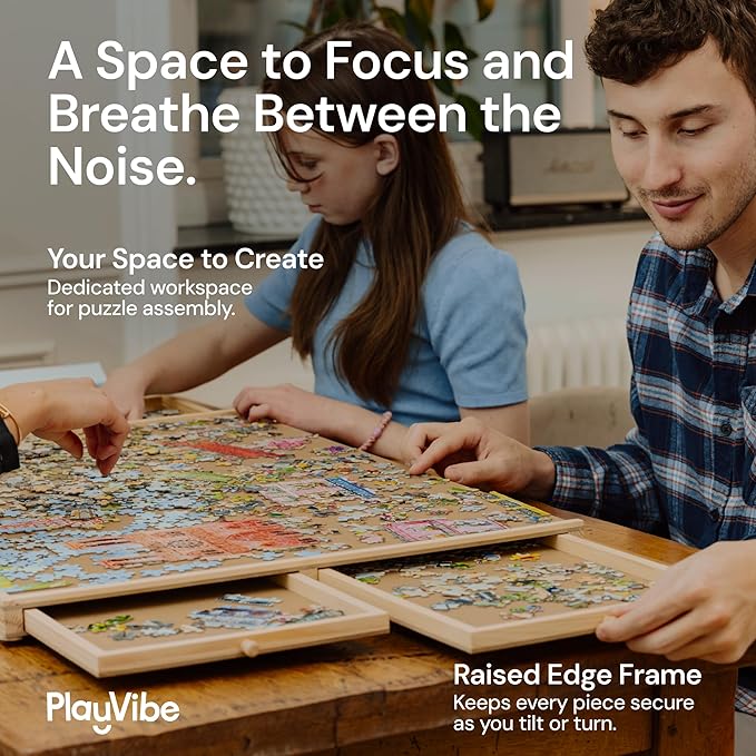 PlayVibe 1500 Piece Puzzle Board with Drawers and Cover - Jigsaw Solve Station - Portable Puzzle Table with Drawers, Tray & Accessories - Raised Edges to Prevent Slipping - Thanksgiving Puzzle