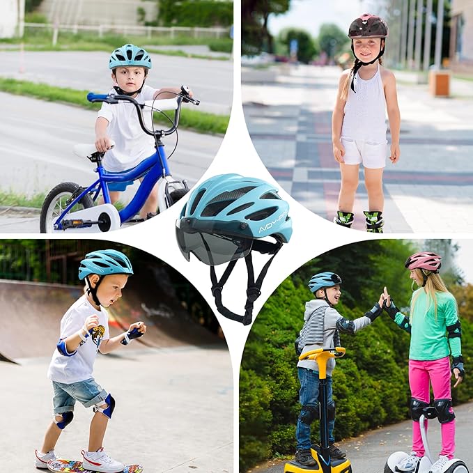 Kids Bike Helmet Boys Bike Helmet with Goggles, Adjustable Youth Bikes Helmets, Bicycle Cycling Roller Skating Skateboard Helmet for Boys Girls