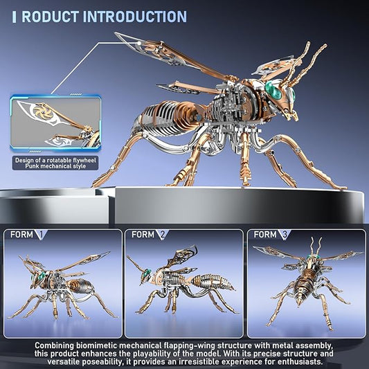 3D Puzzles for Adults, Bumblebee Metal Assembly Jigsaw Game with Steel Mechanical Engineering, Advanced DIY Crafts for Relief & Collection(Rose-Gold)