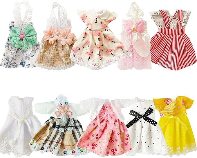6.3" Mini Girl Dolls, Include 10 Sets Handmade Doll Clothes, 5 Sets 6.3" Small Girl Dolls, 5 Pairs of Shoes