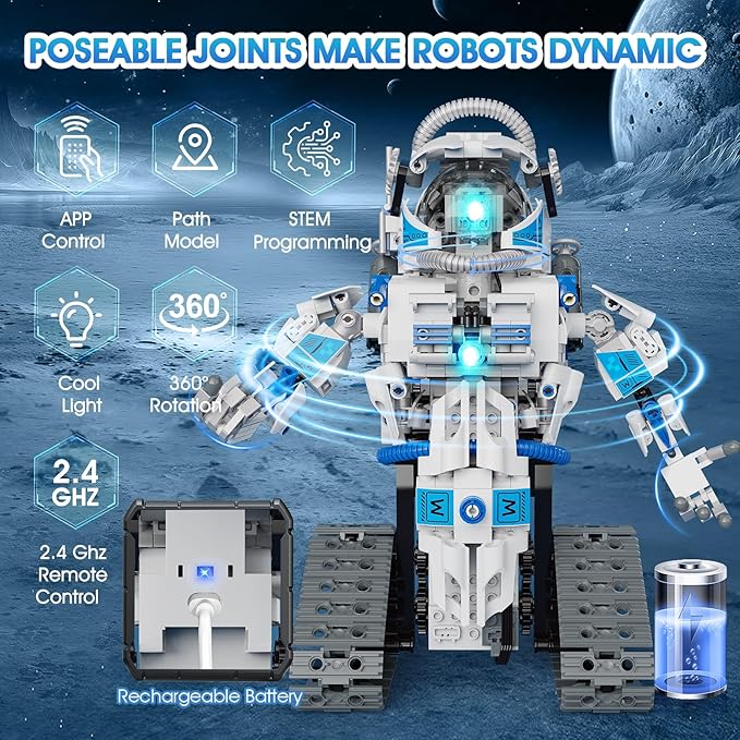 6 in 1 STEM Robot Building Kit, 780 PCS APP & Remote Control Space Robot Toys for Kids Age 8-14+, Engineering Technic Coding Robotic Kit, Educational Science Set Birthday Gift for Boys Girls