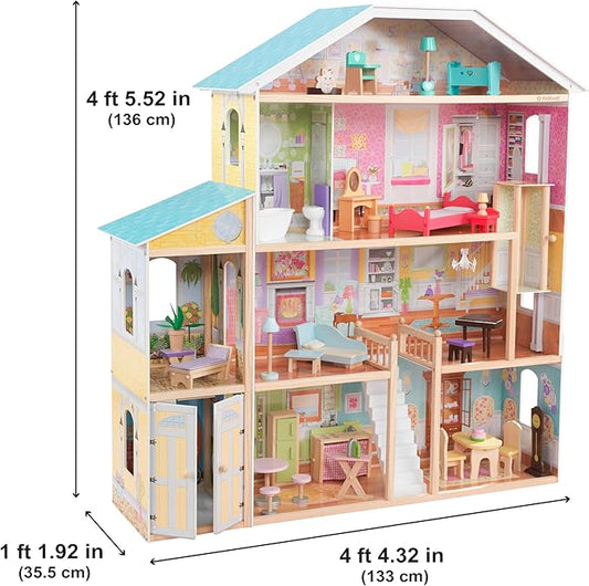 KidKraft Majestic Mansion Wooden Dollhouse with 34-Piece Accessories, Working Elevator and Garage, Gift for Ages 3+