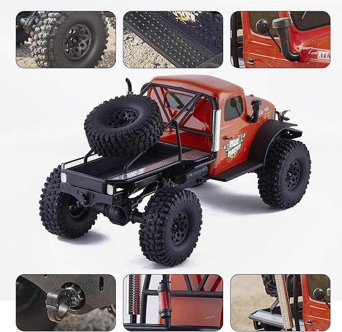 BEEZRC RocHobby 1/10 Scale Atlas 4WD 2.4GHz RC Crawler Offroad Truck Hobby Grade Remote Control Car with Vehicle Transmitter for Adults (Orange)