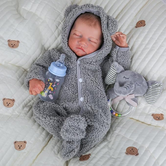 WOOROY Realistic Reborn Baby Dolls Boy - 18 Inch Real Life Full Vinyl Body Sleeping Dolls, Lifelike Poseable Newborn Baby Doll with Accessories, Ideal Gift Toy for Kids 3+