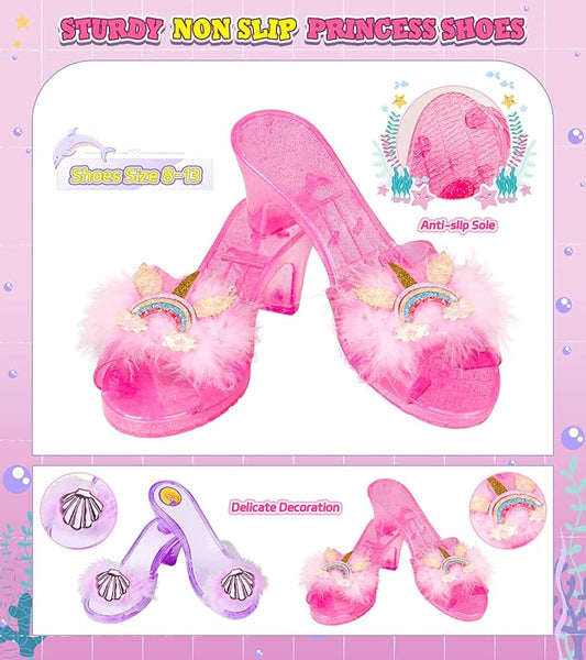 Jeowoqao Princess Dress Up, Dress Up Clothes for Girls Princess's Toys Set with Princesses Capes Shoes Dress Jewelry, Birthday Christmas Gifts for Toddles Girls 3 4 5 6 Years