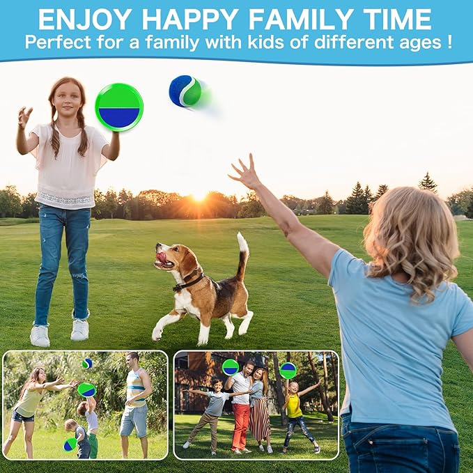 Outdoor Toys for Kids Ages 4-8, Outside Game for 3 4 5 6 7 8-12 Year Old Boys Girls, Catch Ball Toss Game for Pool, Beach, Yard- Toddlers Birthday Gifts Easter Basket Stuffers(4Pcs Green Paddles)