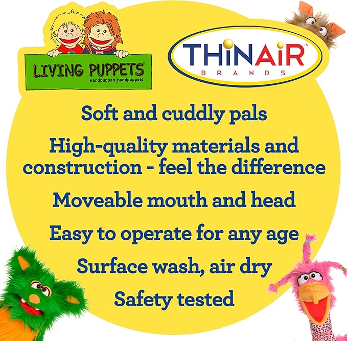 Living Puppets 12-Inch Friendly Shark Hand Puppet - Fine European Design, Ultra-Soft and Cuddly, Promotes Child Development, Safety Certified, Teacher-Recommended for Boys and Girls