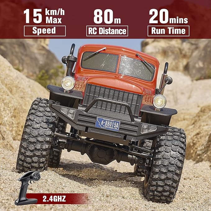 BEEZRC RocHobby 1/10 Scale Atlas 4WD 2.4GHz RC Crawler Offroad Truck Hobby Grade Remote Control Car with Vehicle Transmitter for Adults (Orange)